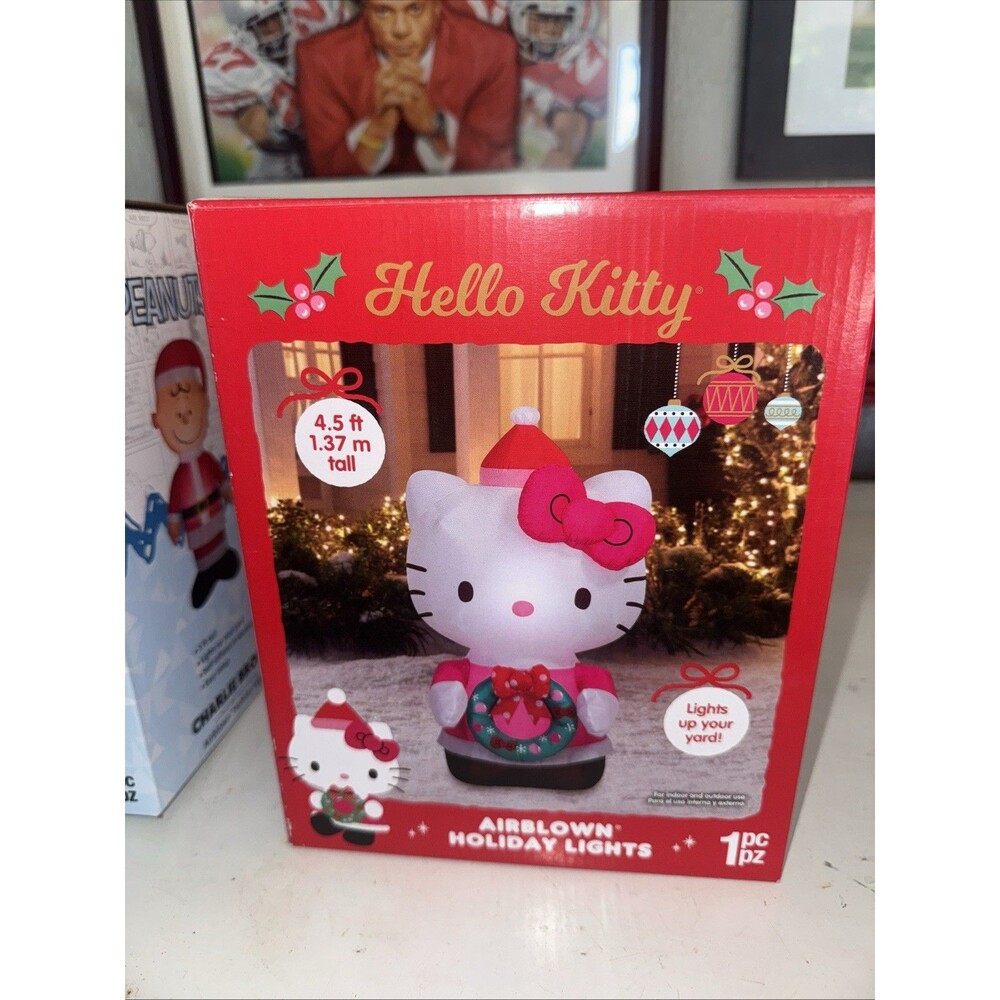 Hello Kitty With Wreath Airblown Holiday Lights Inflatable 4.5 ft New In Box
